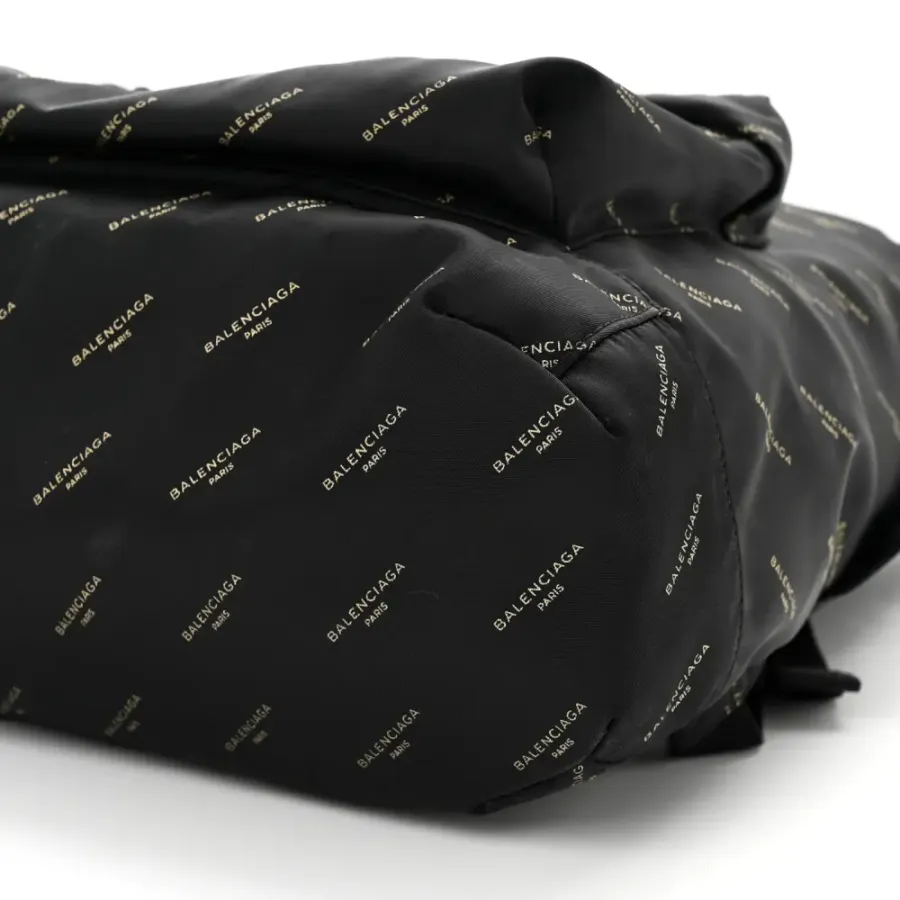 Balenciaga Medium Print Explorer Backpack Black/Gold Twill Nylon Allover Logo