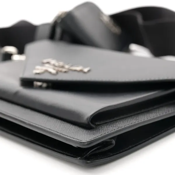 Prada Mini Envelope Bag Black Saffiano & City Calf Leather Silver Hardware - Image 5
