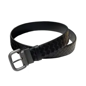 Bottega Veneta Men's Square Buckle Intrecciato Belt In Black/Coffee/Blue/Dark Grey Calfskin With Gun Black Hardware 40mm