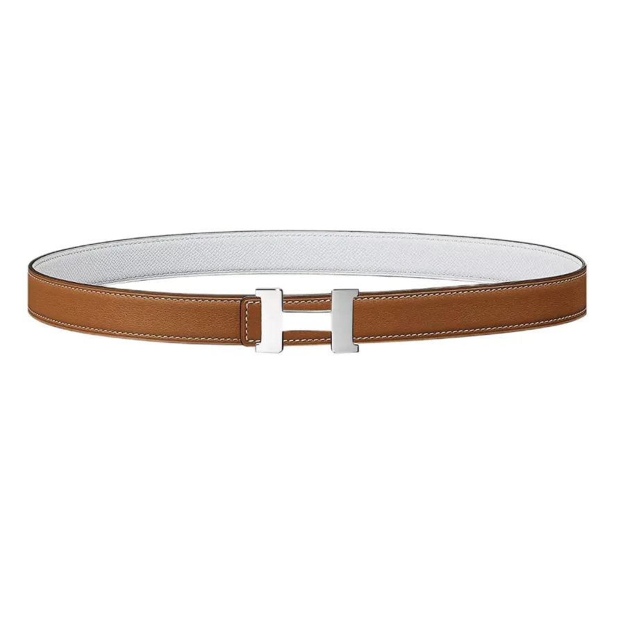 Hermès Women' s Mini Constance Buckle Reversible Belt In Yellow/Blue/White/Brown/Coffee Calfskin With Gold/Silver Hardware 24mm