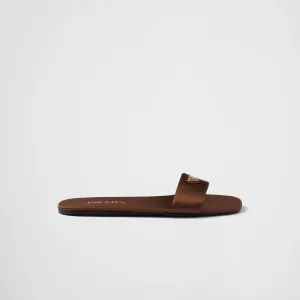 PRADA Tobacco satin slippers