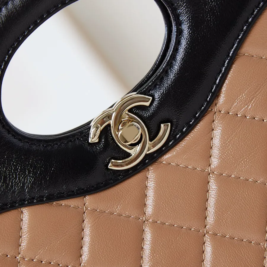 Chanel Quilted Lambskin Leather Black and Milk tea color Crossbody Bags