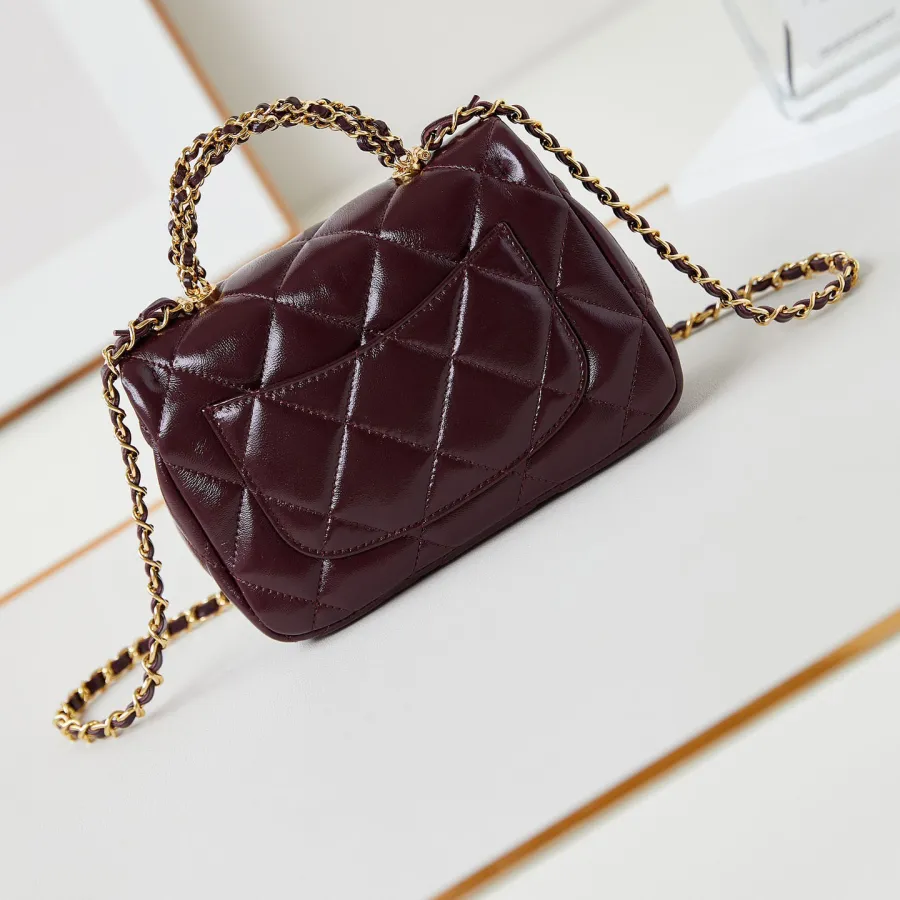 Chanel Gold handle handbag wine red/black/White/milk tea color/avocado green crossbody bag