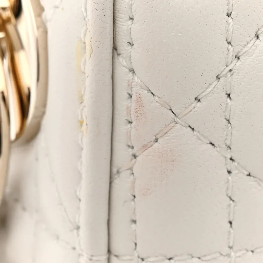 Dior Mini Lady Dior White Cannage Lambskin Leather Gold Hardware