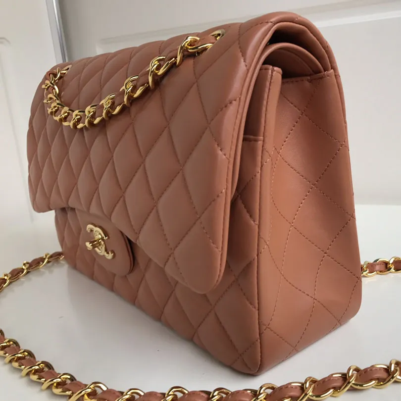 Chanel CF Caramel Colour / White Quilted Lambskin Leather Crossbody Bags