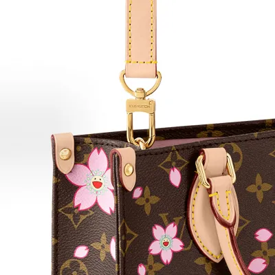 LOUIS VUITTON x Takumi Murakami Onthego CHERRY BLOSSOM gold metal accessories shoulder handbag for women brown