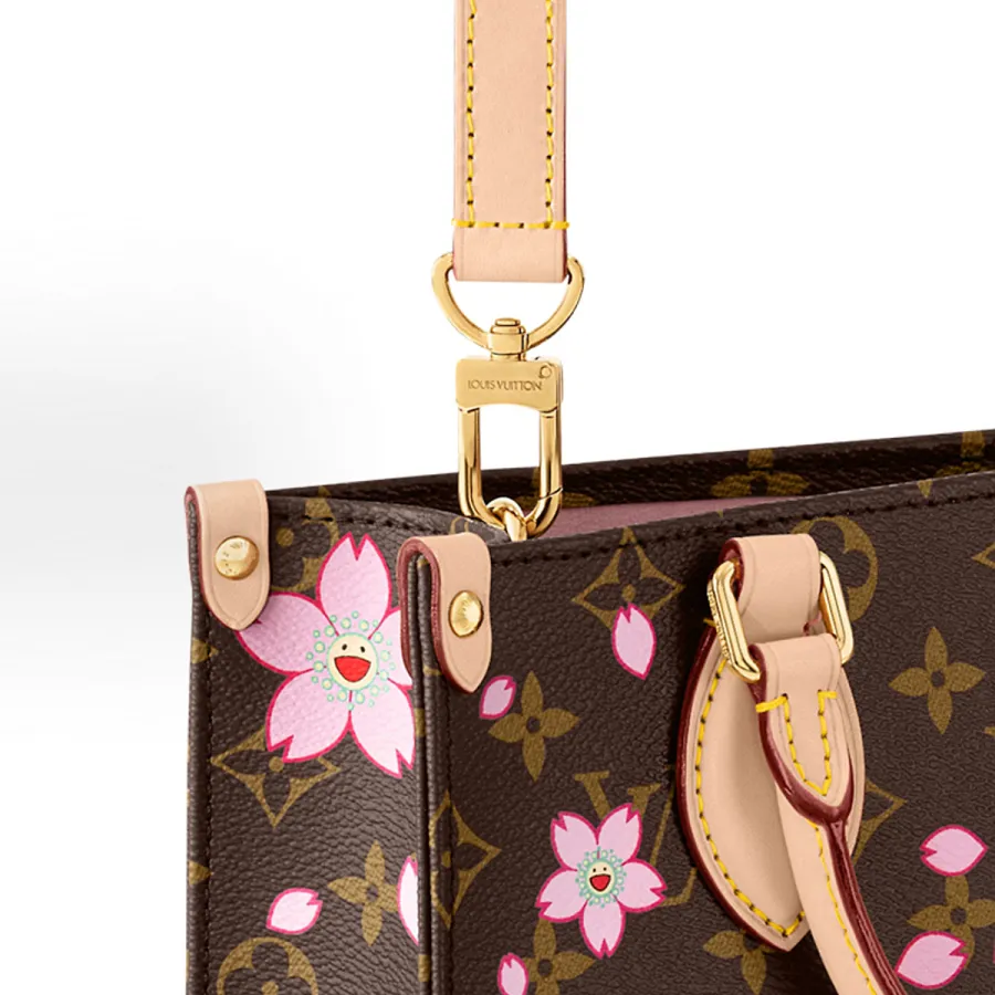 LOUIS VUITTON x Takumi Murakami Onthego CHERRY BLOSSOM gold metal accessories shoulder handbag for women brown