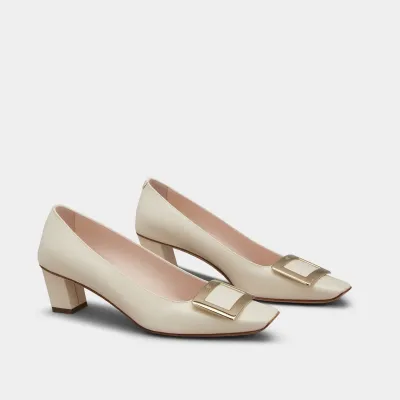Roger Vivier Belle Vivier Pumps High Heels In White Calfskin Leather With Metal Buckle (Heel Height 4.5cm)