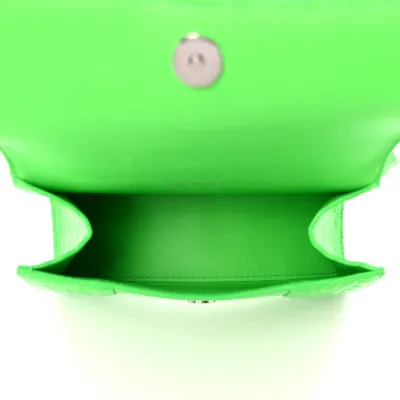 Balenciaga XS Hourglass Top Handle Bag Fluo Green Strass Crocodile Embossed Shiny Calfskin Leather Silver Hardware