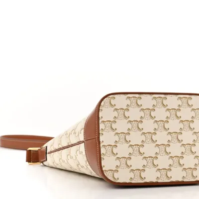 Celine Small Bucket Bag White Triomphe Canvas & Calfskin Leather Gold Hardware