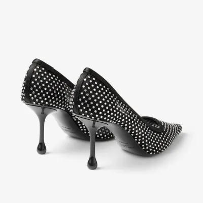 JIMMY CHOO Crystal mesh stitched black satin heels