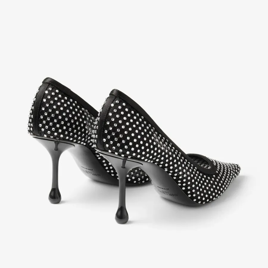 JIMMY CHOO Crystal mesh stitched black satin heels