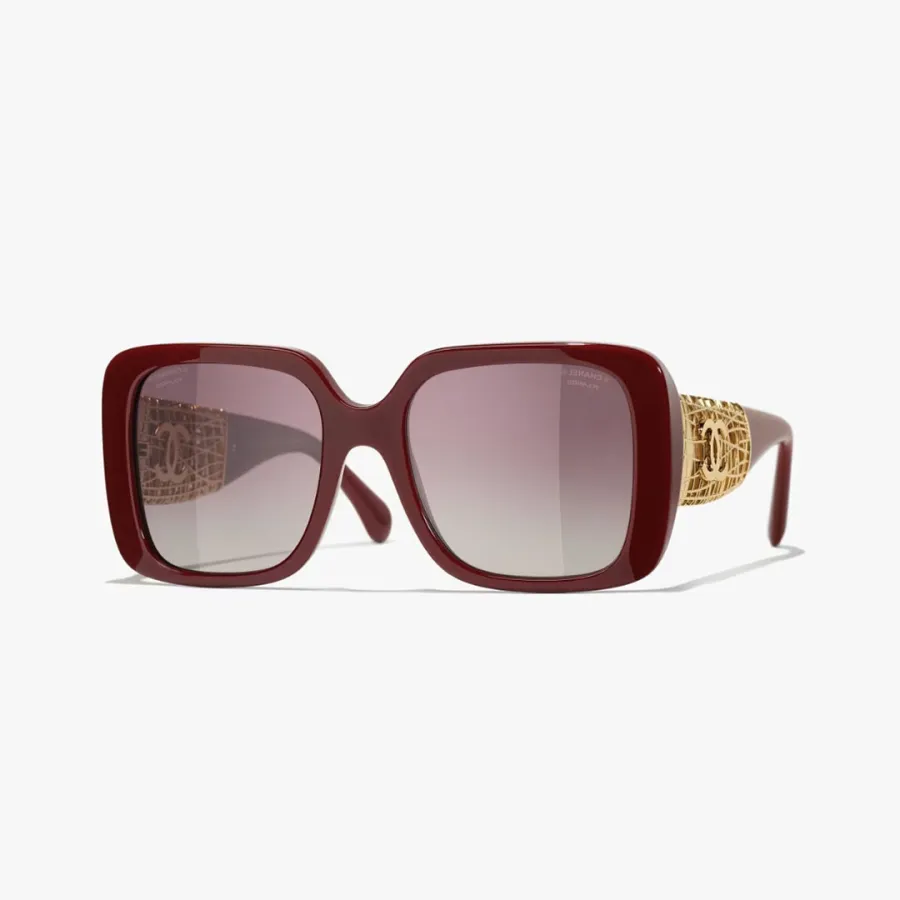 CHANEL square frame glasses red gold color size 54-20-140