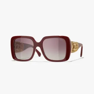 CHANEL square frame glasses red gold color size 54-20-140