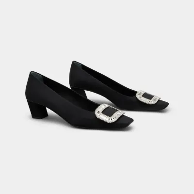 Roger Vivier Belle Vivier Pumps High Heels In Black Satin With Crystal Buckle (Heel Height 4.5cm)