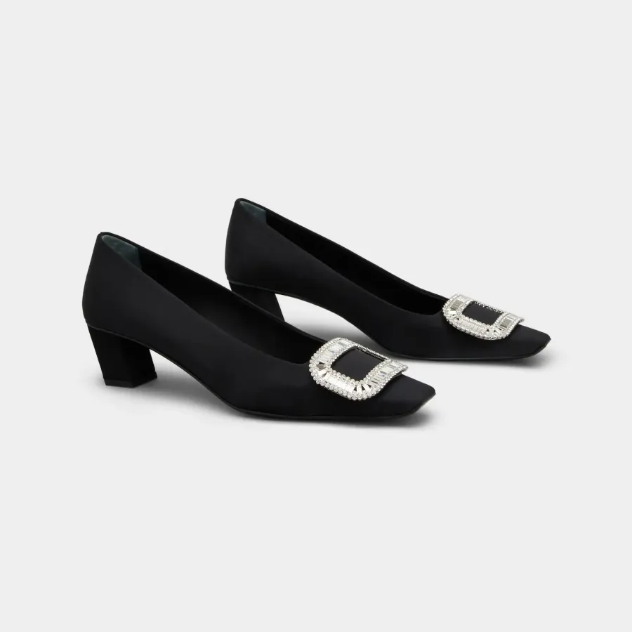 Roger Vivier Belle Vivier Pumps High Heels In Black Satin With Crystal Buckle (Heel Height 4.5cm)