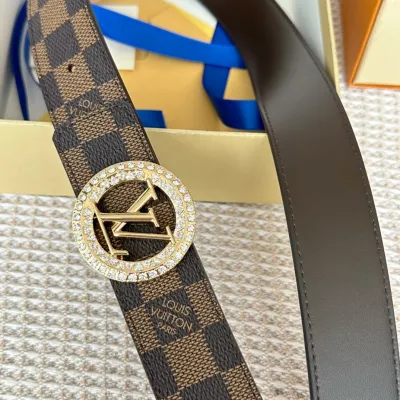 Louis Vuitton Women's Diamonds Nautical Buckle Reversible Belt In Black/Brown Calfskin And Damier Canvas With Gold/Silver Hardware 35mm