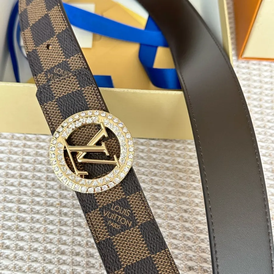 Louis Vuitton Women's Diamonds Nautical Buckle Reversible Belt In Black/Brown Calfskin And Damier Canvas With Gold/Silver Hardware 35mm