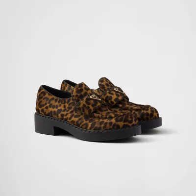 PRADA Honey colored Chocolate printed leather Loafers