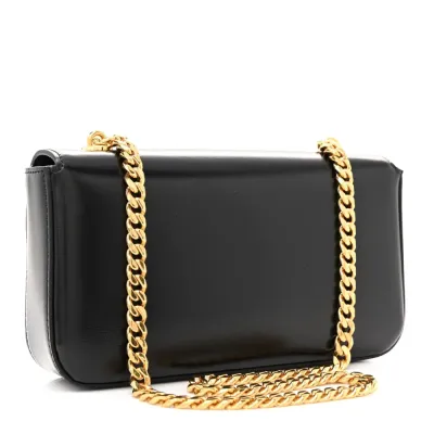Celine Small Triomphe Chain Shoulder Bag Black Shiny Calfskin Leather Gold Hardware