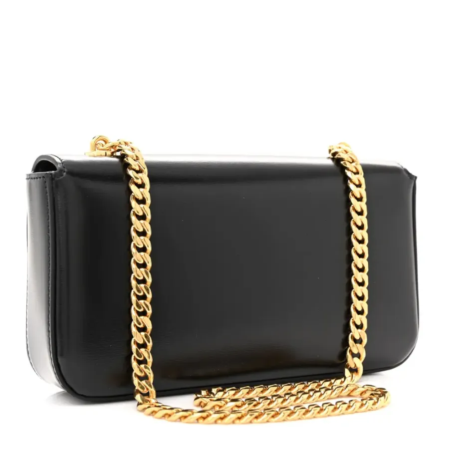 Celine Small Triomphe Chain Shoulder Bag Black Shiny Calfskin Leather Gold Hardware