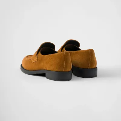 PRADA Cognac suede leather loafers