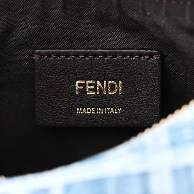 Fendi Mini FF Embroidered Fendigraphy Hobo Bag Blue/Sand Denim & King Vitello Leather Gold Hardware