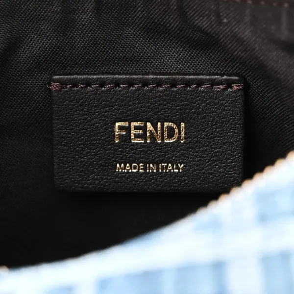 Fendi Mini FF Embroidered Fendigraphy Hobo Bag Blue/Sand Denim & King Vitello Leather Gold Hardware - Image 2