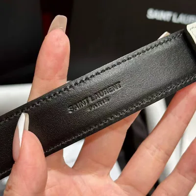 Saint Laurent YSL Buckle Belt In Black/White Calfskin With Gold/Silver Hardware 25mm