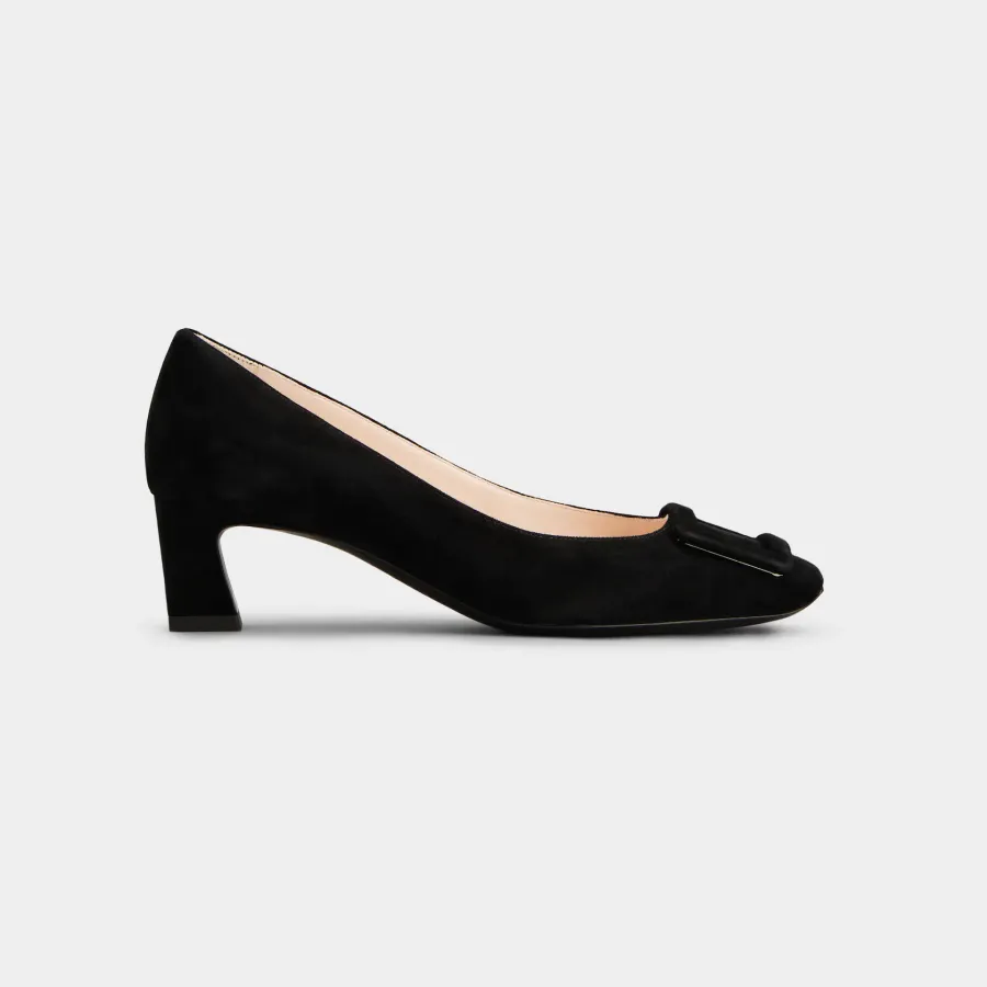 Roger Vivier Trompette Pumps High Heels In Black Suede With Suede Metal Buckle (Heel Height 4.5cm)