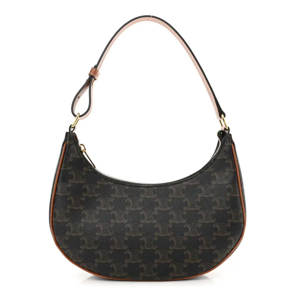 Celine Bolsa de Ombro Média Ava em Canvas Triomphe Bege e Couro de Bezerro com Acabamento Dourado