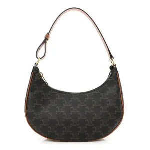 Celine Medium Ava Shoulder Bag Tan Triomphe Canvas & Calfskin Leather Gold Hardware