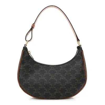 Celine Medium Ava Shoulder Bag Tan Triomphe Canvas & Calfskin Leather Gold Hardware