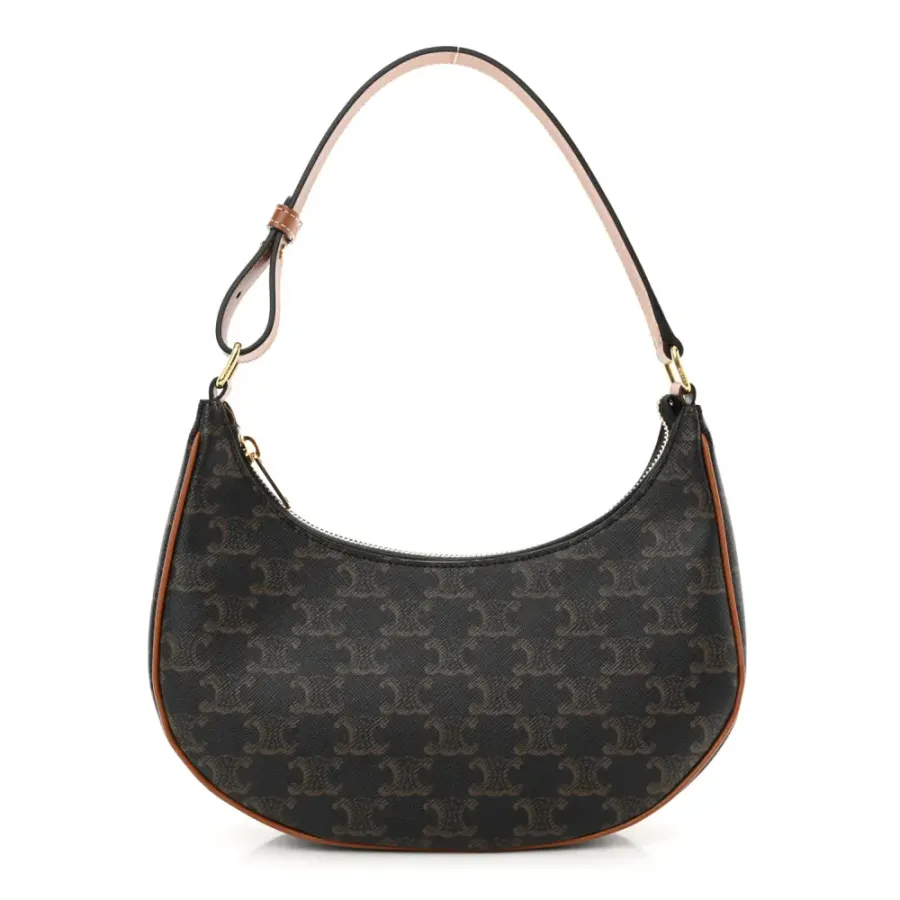 Celine Medium Ava Shoulder Bag Tan Triomphe Canvas & Calfskin Leather Gold Hardware