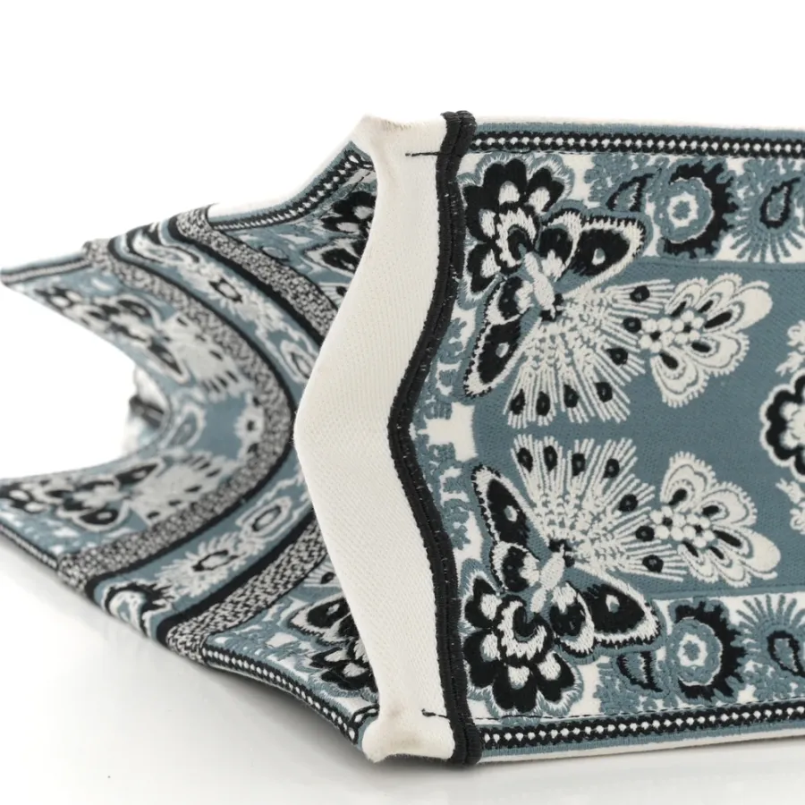 Dior Medium Butterfly Bandana Book Tote Black/White Embroidered Canvas