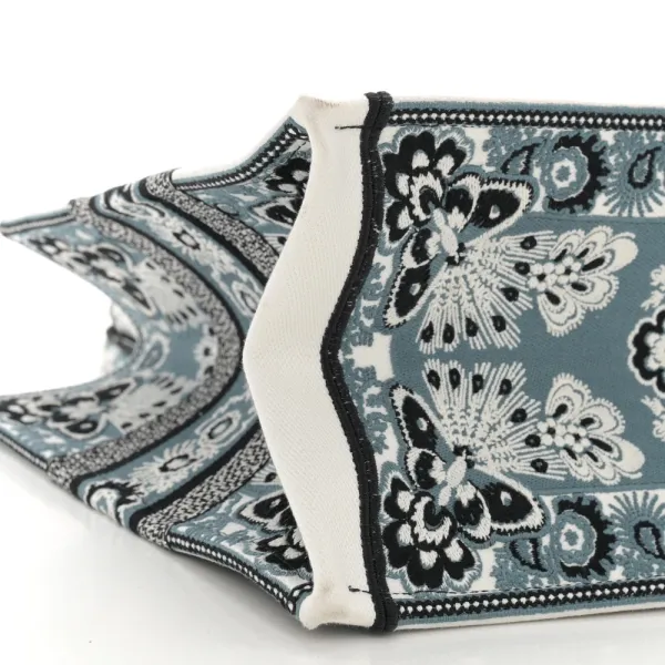 Dior Medium Butterfly Bandana Book Tote Black/White Embroidered Canvas - Image 4