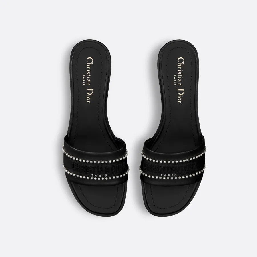 Dior black thick bottom square head high-heeled slippers
