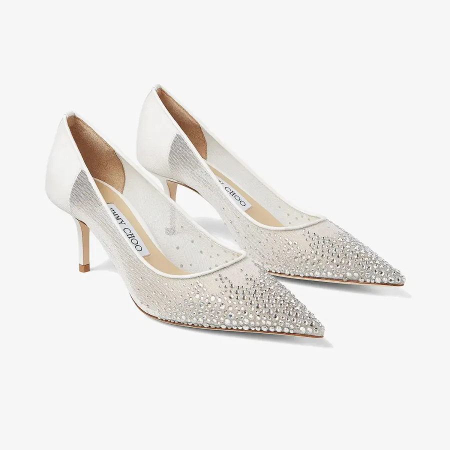 JIMMY CHOO White gradient crystal mesh pointed heels