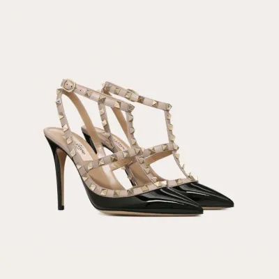 VALENTINO Patent leather lace-up rivet heels