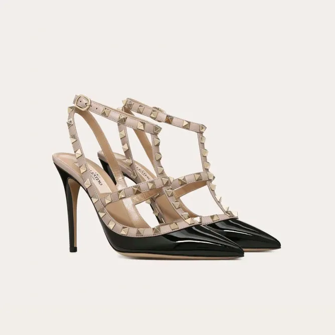 VALENTINO Patent leather lace-up rivet heels