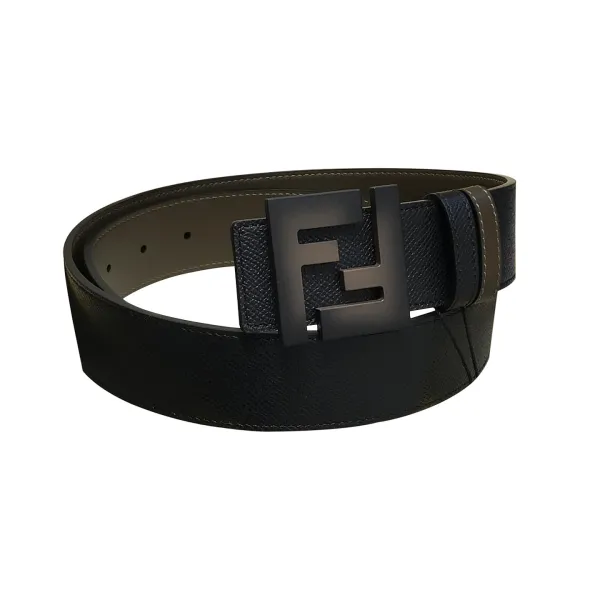 Fendi Men's FF Gradient Buckle Belt In Black Epsom Calfskin With Silver Hardware 38mm