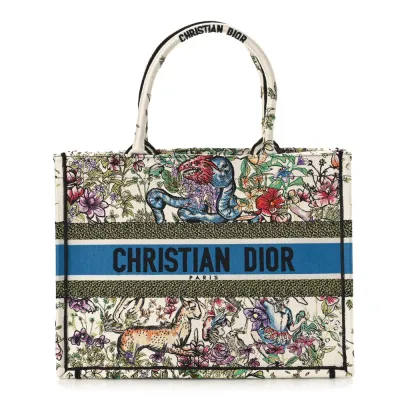 Dior Medium D-Constellation Book Tote Latte Multicolor Embroidered Canvas