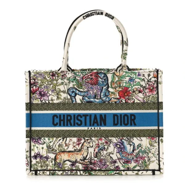 Dior Medium D-Constellation Book Tote Latte Multicolor Embroidered Canvas