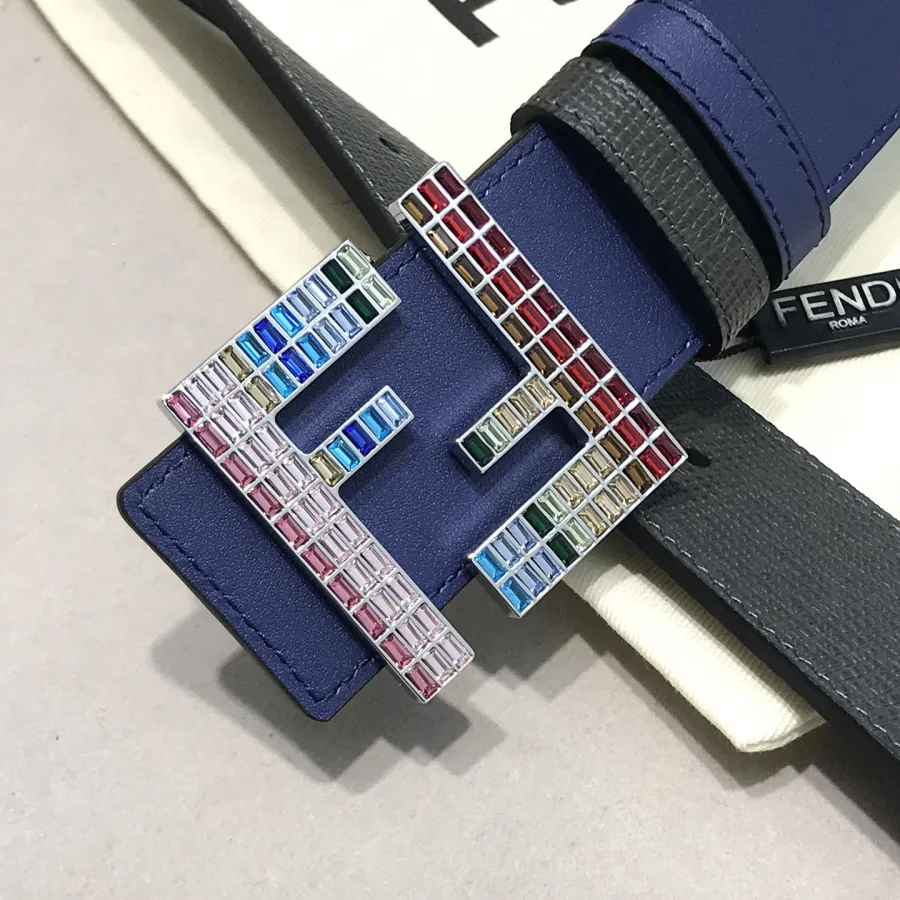 Fendi Men's FF Multicolor Buckle Belt In Blue/Yellow/Red/Black Epsom Calfskin With Silver/Black Hardware 38mm