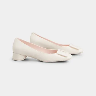 Roger Vivier U Look Ballerinas In White Patent Leather With Lacquered Buckle (Heel Height 2.5cm)