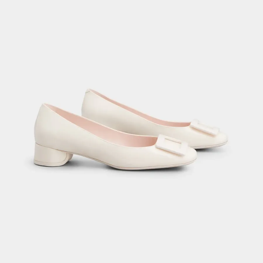 Roger Vivier U Look Ballerinas In White Patent Leather With Lacquered Buckle (Heel Height 2.5cm)