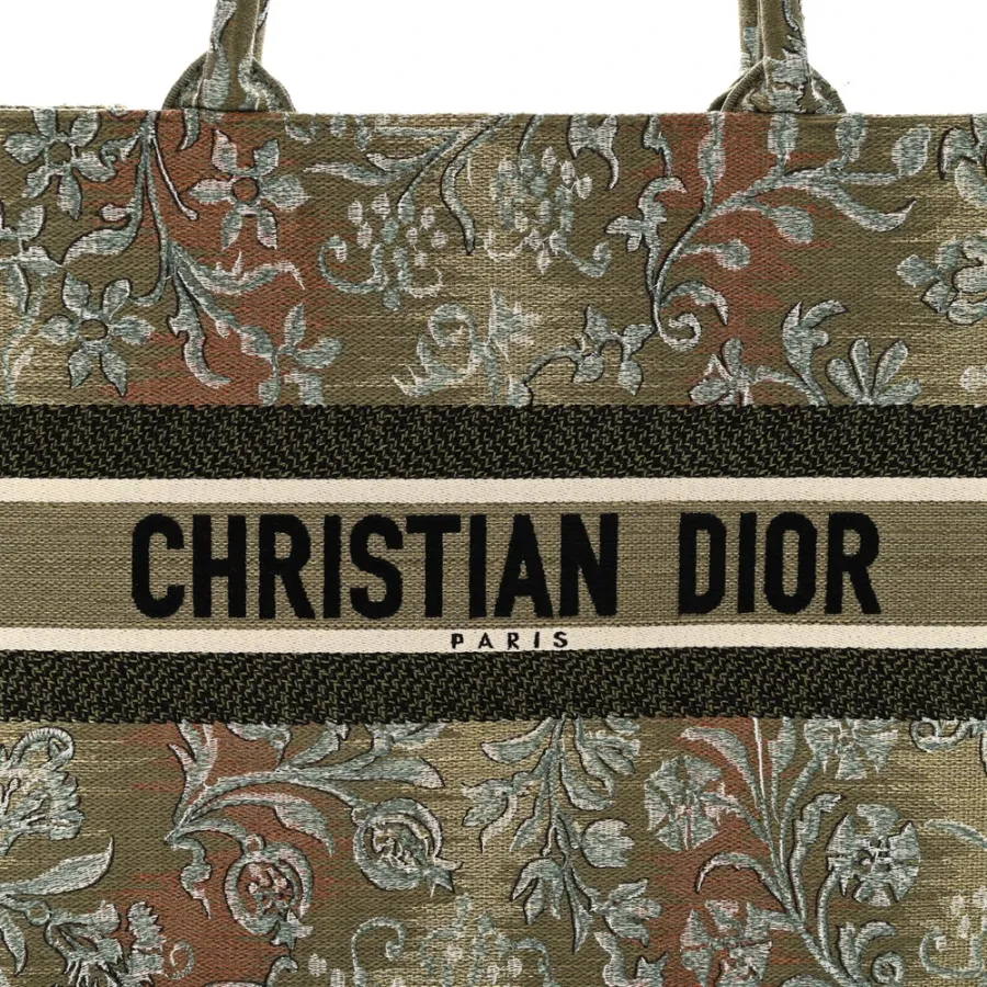 Dior Medium Brocart Book Tote Metallic Green Embroidered Canvas