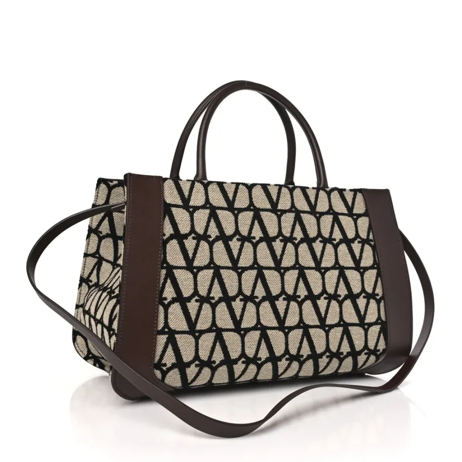Valentino Garavani Medium VLogo Tote Naturale/Black/Fondant Toile Iconographe Calfskin Leather