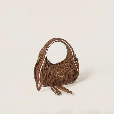 Miu Miu Wander Matelassé Nappa Quilted Lambskin Leather handbag Brown Crossbody Bags