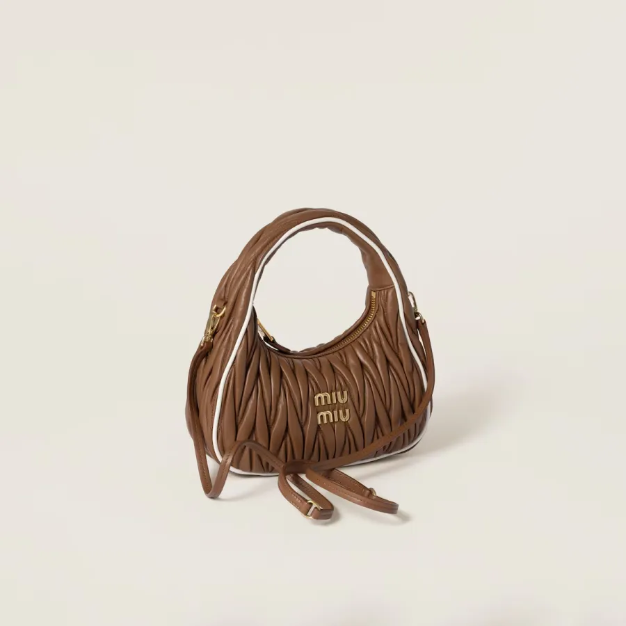 Miu Miu Wander Matelassé Nappa Quilted Lambskin Leather handbag Brown Crossbody Bags